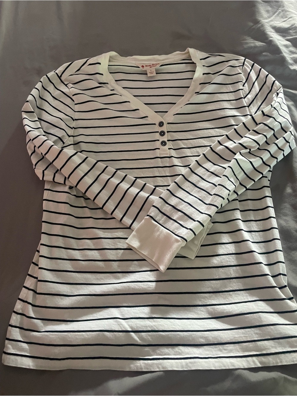 Brooks Brothers White and Navy Striped Henley